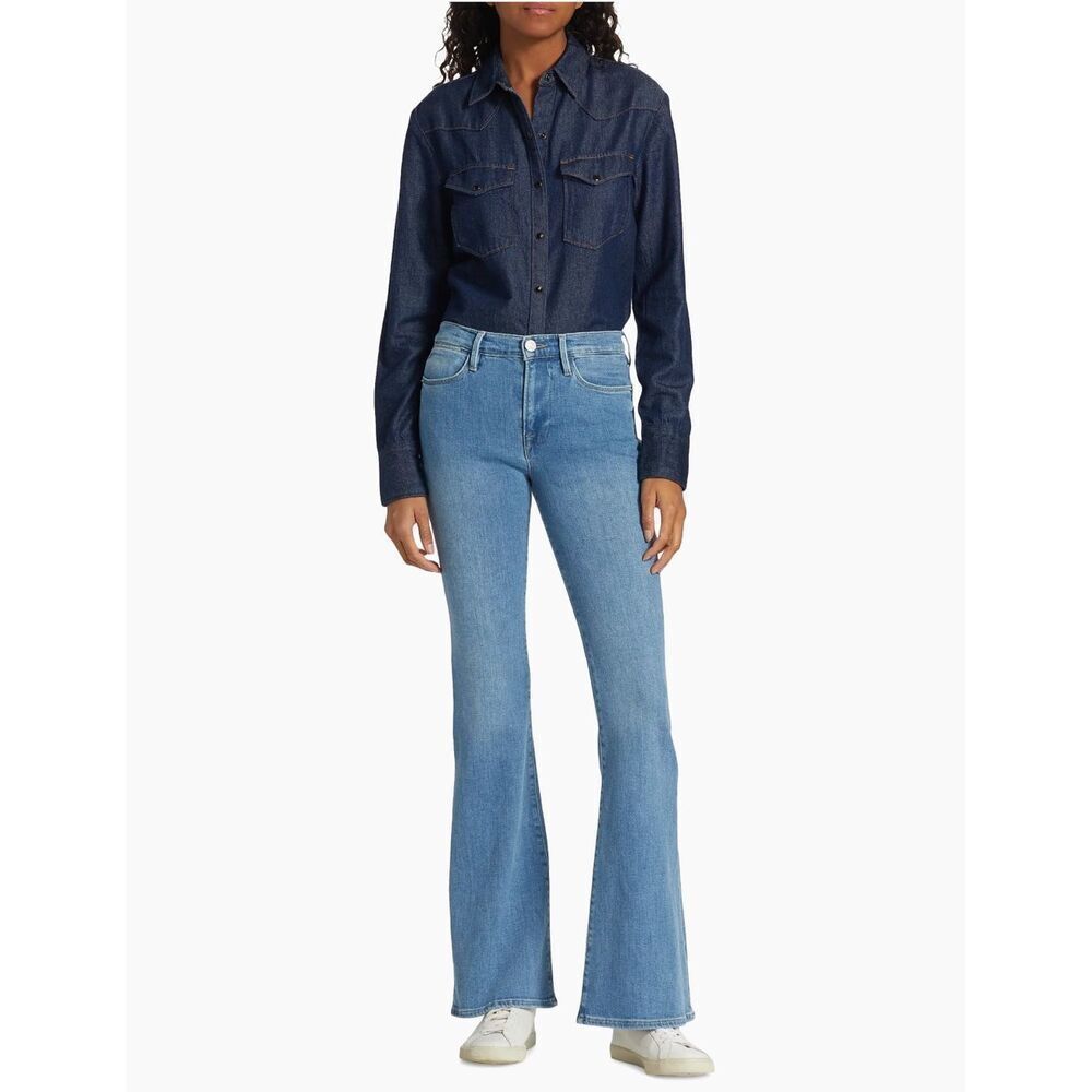 FRAME Le High Flare Stretch Denim Jeans Women’s Size 31 Medium Wash Asht